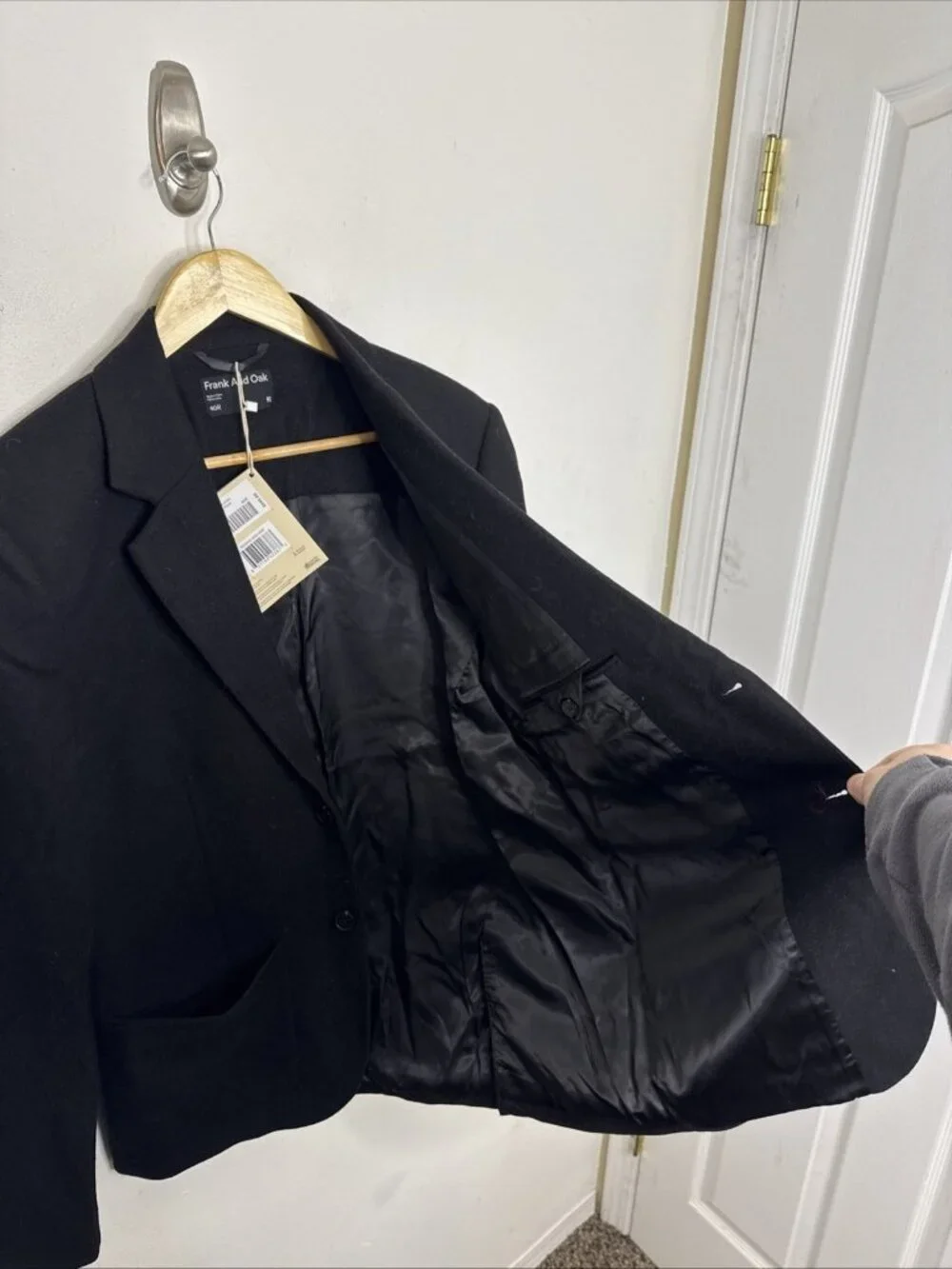 NWT Frank Oak Men 40 Black Recycled Wool Blazer Spots Coat